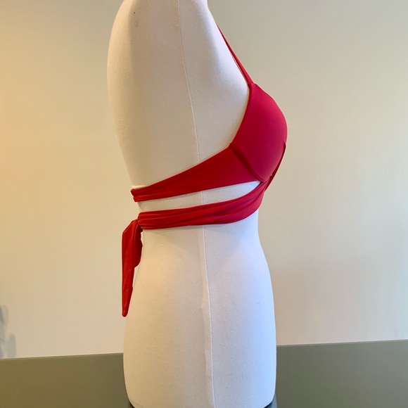 Red Push Up Wrap Twist Front Padded Halter Neck Bikini Swimsuit Top Size Small - Picture 2 of 10
